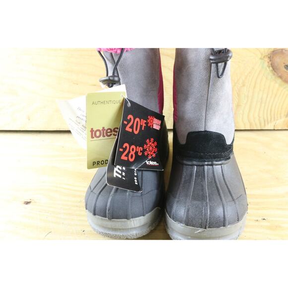 New Totes Snow Boots Kids Sz 3M Girl Gray Pink Thinsulate Faux Fur Lined - Picture 5 of 11